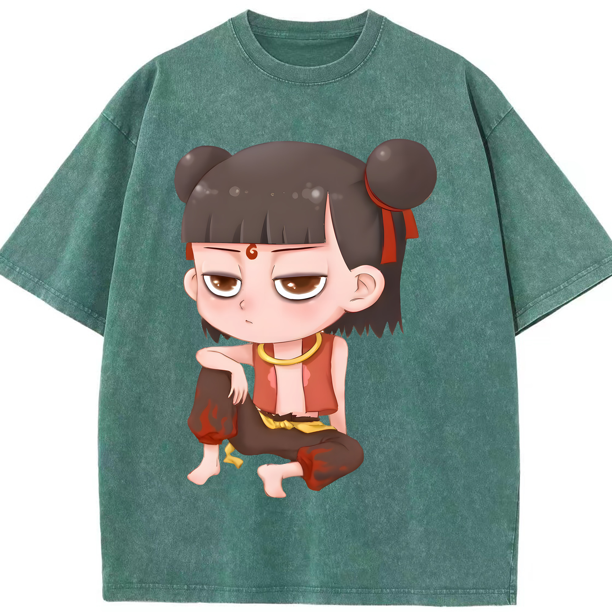 （画像用） Ne Zha 2 ナタ 魔童の大暴れ 綿100% ヴィンテージ風 半袖Tシャツ（フロントプリント）